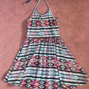 Pink and blue printed dress